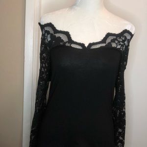 Sz M black lace long sleeve shirt